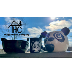 Black Cereal Bowl Panda Coffee Mug Pipe & Trippy House Stash UV Jar W/ Child resistant cap  + Humidity pack