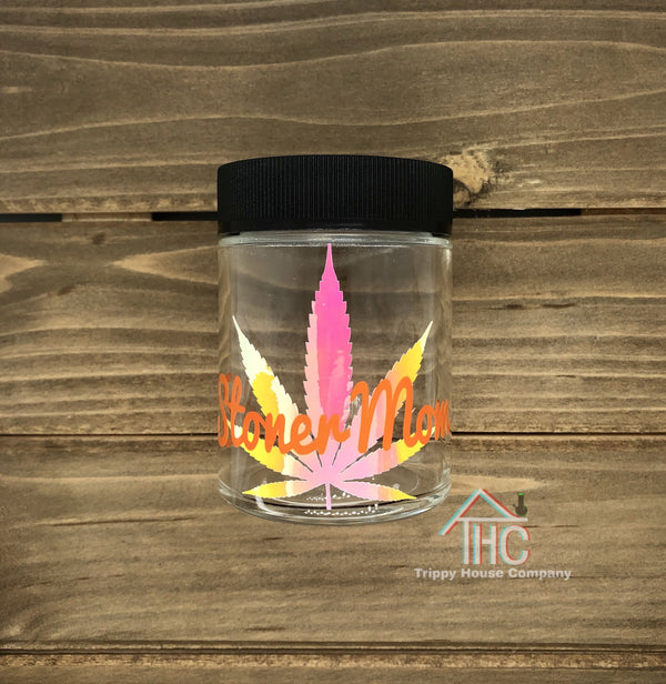 Personalized All Black Holographic Air Tight Glass Stash Jar Container W/ Child Resistant Twist Cap