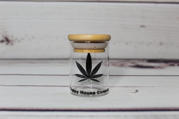 Holographic Cannabis Leaf Small Glass Stash Container W/ Bamboo Suction Lid