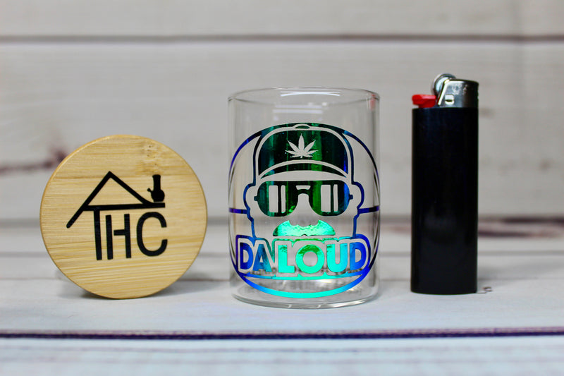 Football 'Da Loud' Holographic Glass Stash Jar Container W/ Bamboo Suction Lid