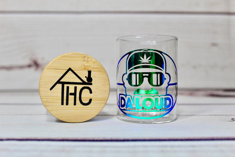 Football 'Da Loud' Holographic Glass Stash Jar Container W/ Bamboo Suction Lid