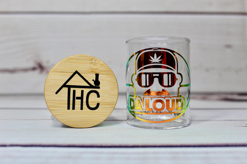 Football 'Da Loud' Holographic Glass Stash Jar Container W/ Bamboo Suction Lid