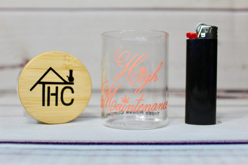 High Maintenance Glass Stash Jar Container W/ Bamboo Suction Lid