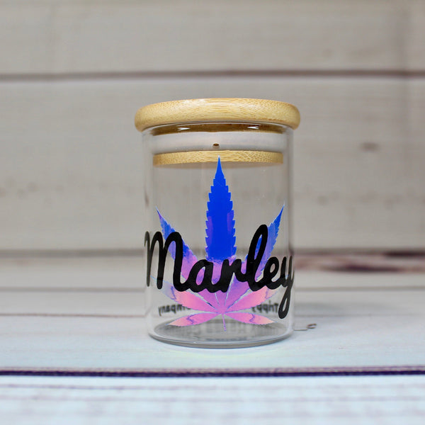 PERSONALIZE NAME  Stash Jar Container W/ Bamboo Suction Lid