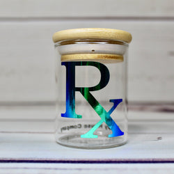 RX Holographic Glass Air Tight Stash Jar Container W/ Bamboo Wood Lid