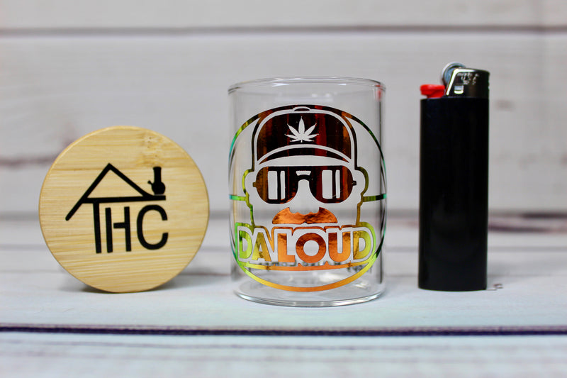 Football 'Da Loud' Holographic Glass Stash Jar Container W/ Bamboo Suction Lid