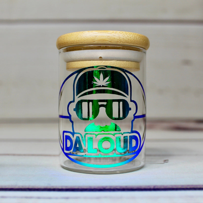 Football 'Da Loud' Holographic Glass Stash Jar Container W/ Bamboo Suction Lid