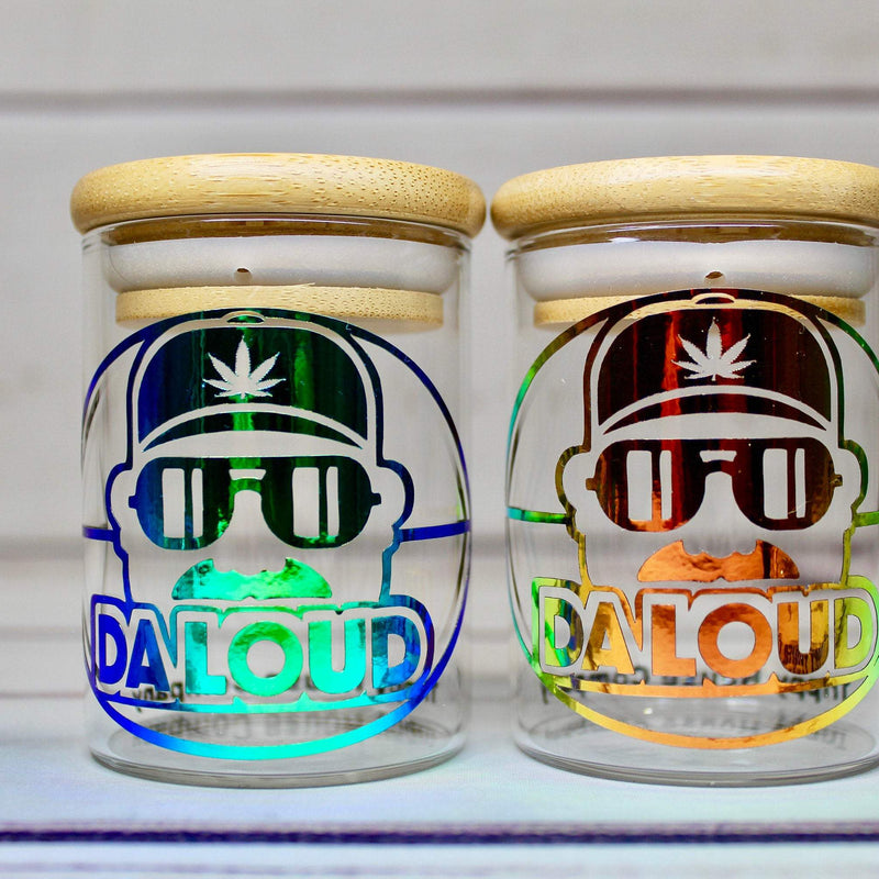 Football 'Da Loud' Holographic Glass Stash Jar Container W/ Bamboo Suction Lid