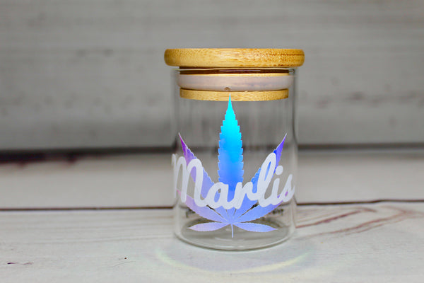 PERSONALIZE NAME  Stash Jar Container W/ Bamboo Suction Lid