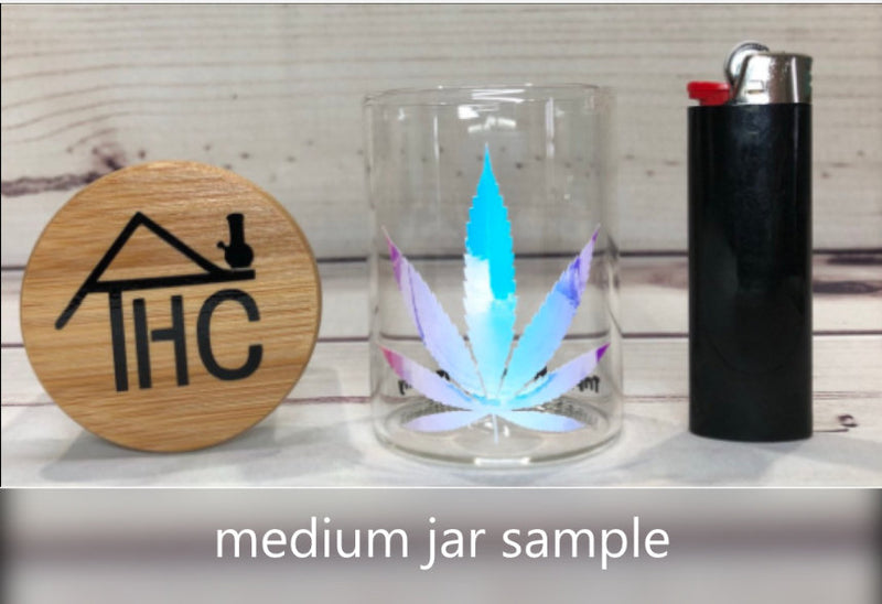 RX Holographic Glass Air Tight Stash Jar Container W/ Bamboo Wood Lid