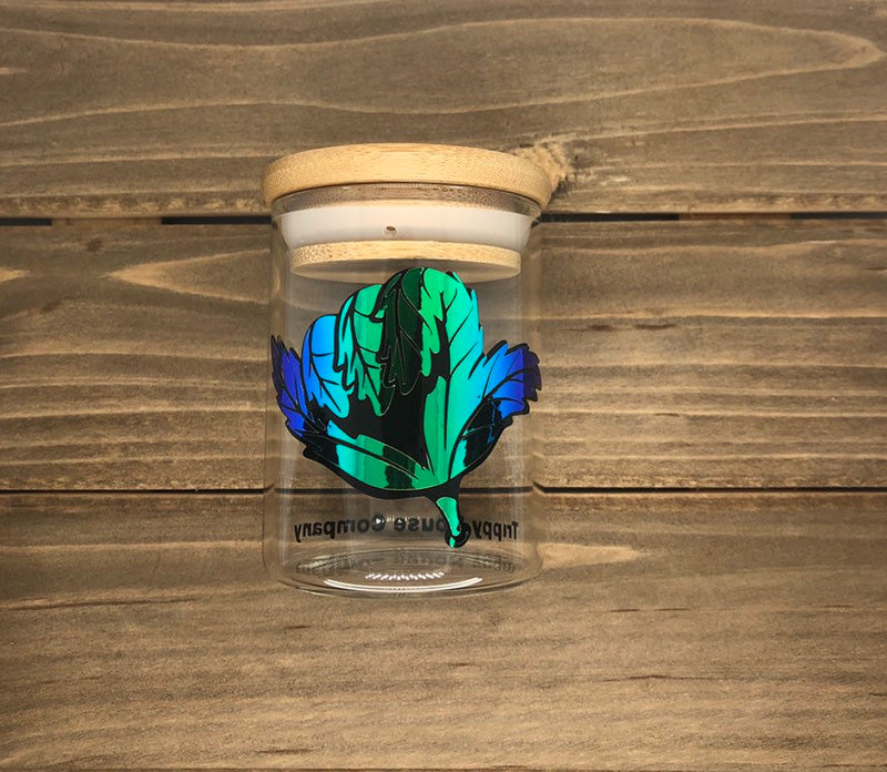 Chill Leaf Glass Stash Jar Container W/ Bamboo Suction Lid