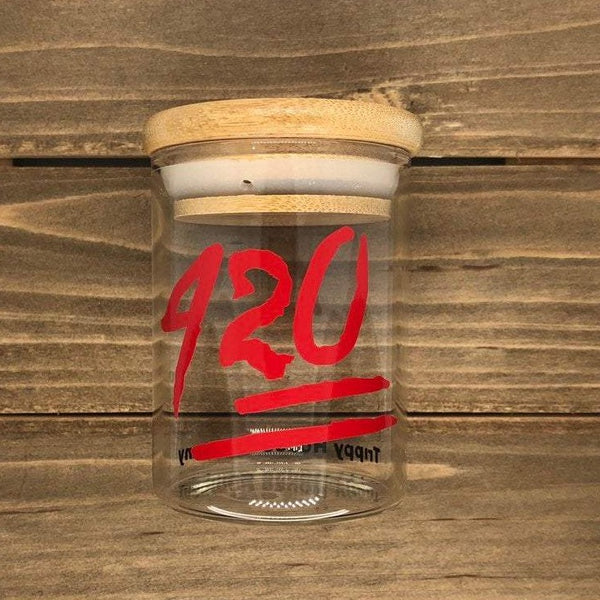 420 Glass Stash Jar W/ Bamboo Suction Lid