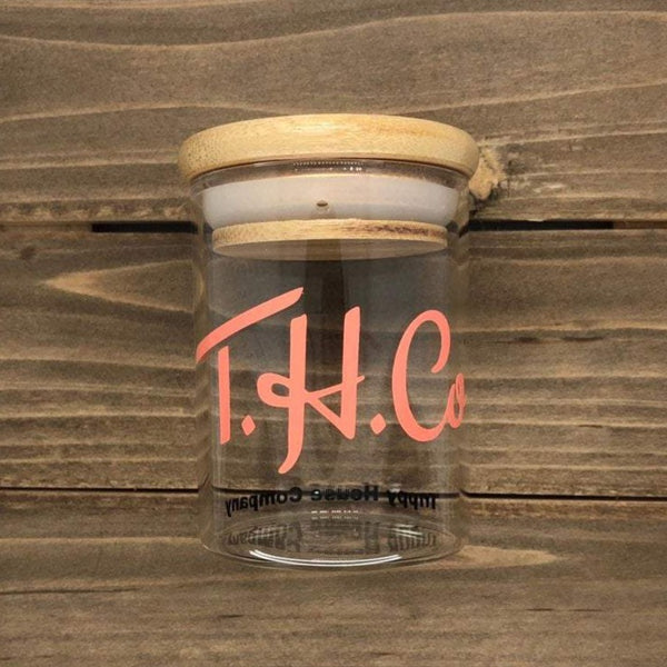 T.H.Co Glass Stash Jar Container W/ Bamboo Suction Lid