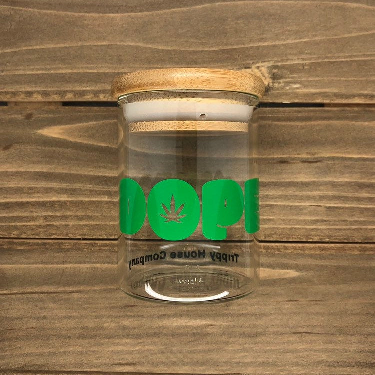 'Dope' Glass Stash Jar Container W/ Bamboo Suction Lid