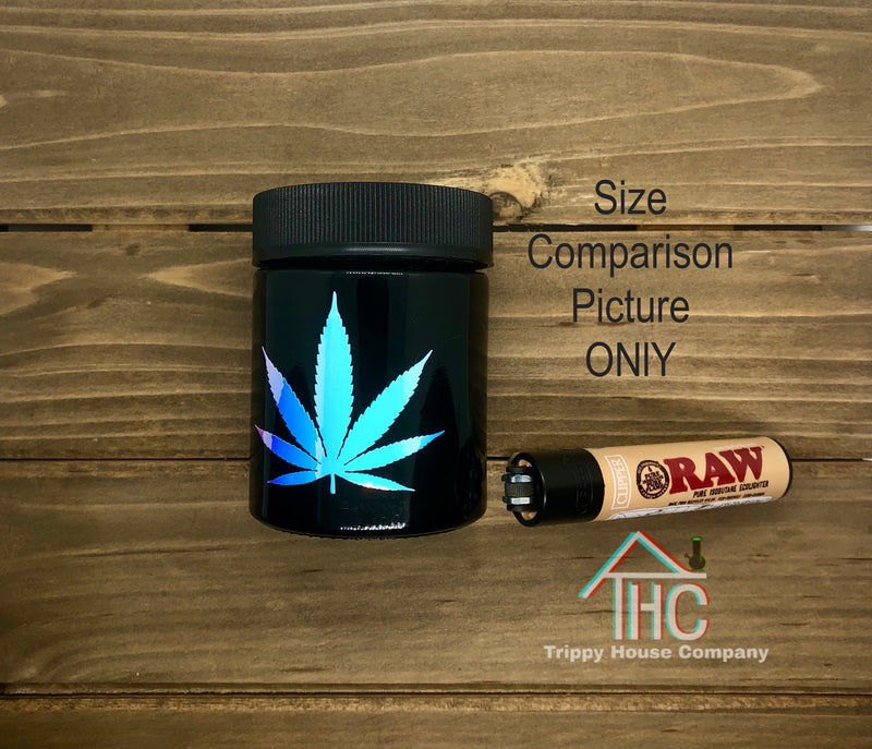 Music Weed Leaf UV Resistant Glass Stash Jar Container W/ Humidity Pack & Push n’ Twist Cap