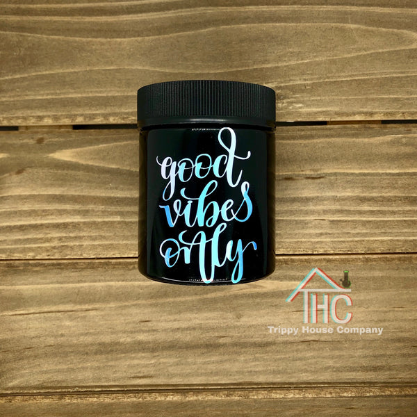 Good Vibes Only UV Resistant Glass Stash Jar Container W/ Humidity Pack and Push n’ Twist Cap