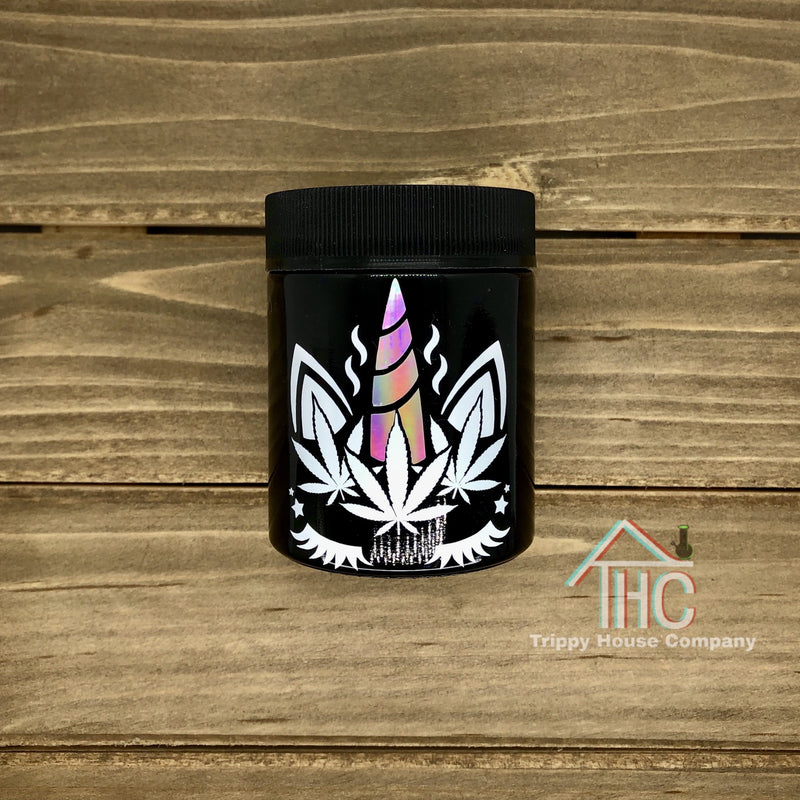 Unicorn UV Resistant Glass Stash Jar Container W/ Humidity Pack and Push n’ Twist Cap