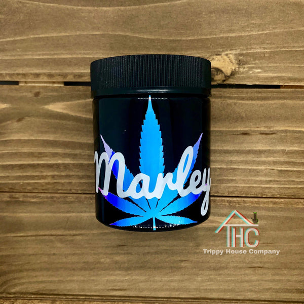 Personalized All Black Holographic Air Tight Glass Stash Jar Container W/ Child Resistant Twist Cap