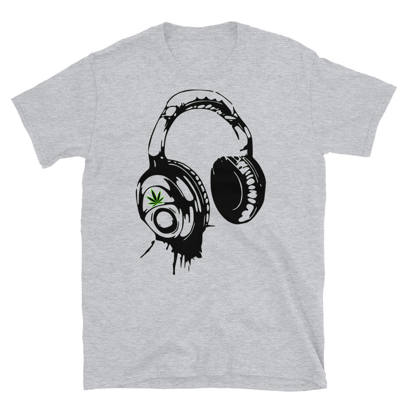 Loud Leaf Headphones Short-Sleeve Unisex T-Shirt-Gamer-Graphic-Music-Headphones-Marijuana-Mary Jane-Cannabis-THC CBD-Stoner Gift-for him her