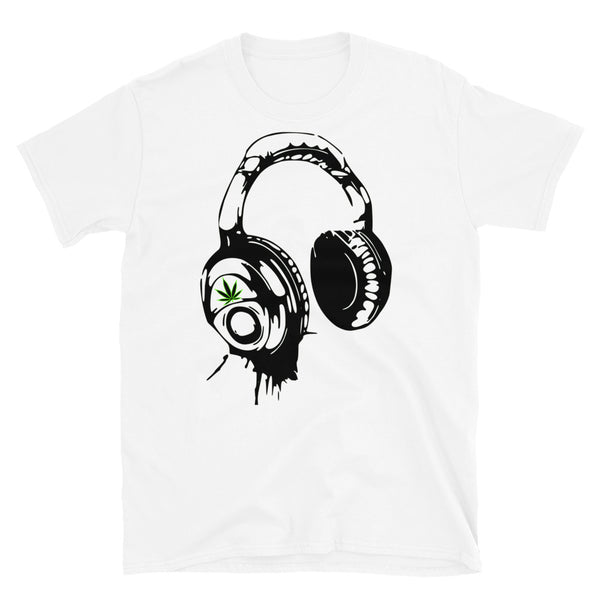 Loud Leaf Headphones Short-Sleeve Unisex T-Shirt-Gamer-Graphic-Music-Headphones-Marijuana-Mary Jane-Cannabis-THC CBD-Stoner Gift-for him her