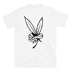 Leaf Peace Sign Short-Sleeve Unisex Black Font T-Shirt-Stoner Gifts-weed t-shirts-unisex-funny-Cannabis-420 Shirt-Medical Marijuana-Mary Jan