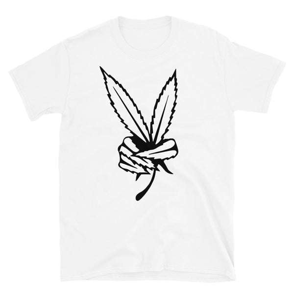 Leaf Peace Sign Short-Sleeve Unisex Black Font T-Shirt-Stoner Gifts-weed t-shirts-unisex-funny-Cannabis-420 Shirt-Medical Marijuana-Mary Jan