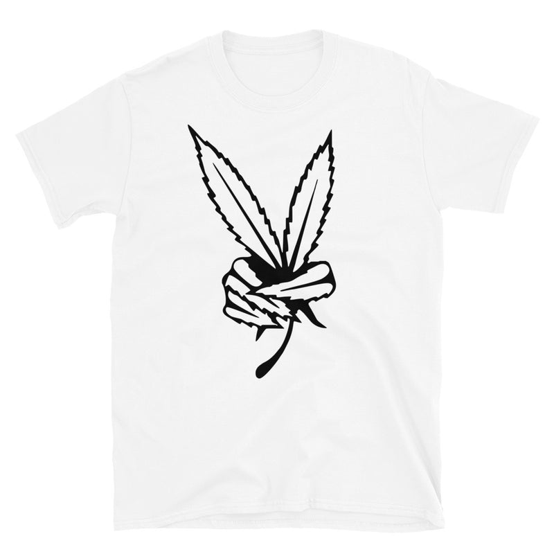 Leaf Peace Sign Short-Sleeve Unisex Black Font T-Shirt-Stoner Gifts-weed t-shirts-unisex-funny-Cannabis-420 Shirt-Medical Marijuana-Mary Jan