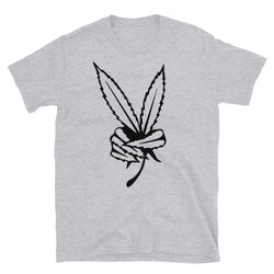 Leaf Peace Sign Short-Sleeve Unisex Black Font T-Shirt-Stoner Gifts-weed t-shirts-unisex-funny-Cannabis-420 Shirt-Medical Marijuana-Mary Jan